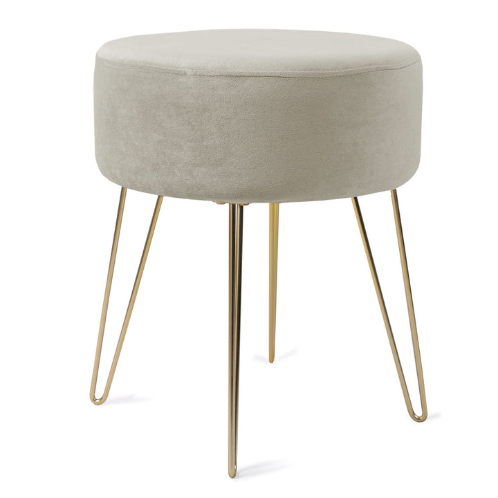 Zedelmaier Runder Sitzhocker Schminktisch Hocker Ottoman Gepolsterter Hocker Metallstütze Beige Beig