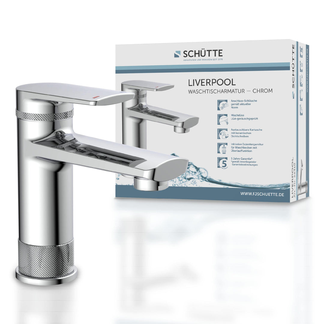 SCHÜTTE 33410 LIVERPOOL Waschtischarmatur in edlem chrom-glänzend Design, Wasserhahn für Ihr Bad mit
