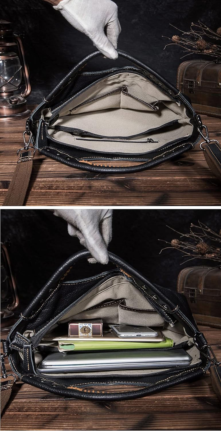 Le'aokuu Damen echtes echtes Leder Vintage Schulter Handtaschen Crossbody Messenger Tote Bag Satchel