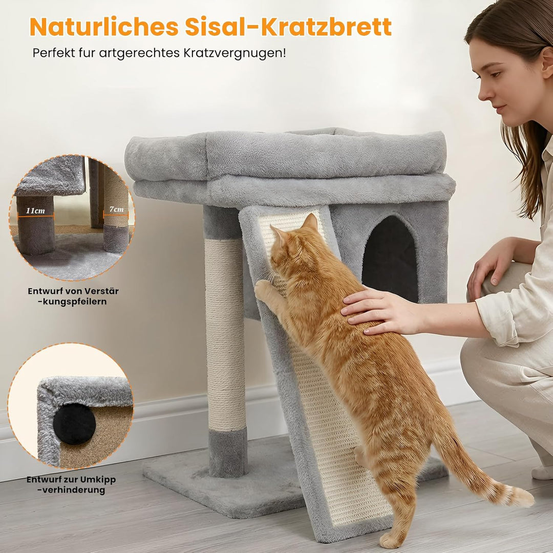 Kratzbaum klein für grosse Katzen XXL - 60cm hoch, Katzenbaum mit extra grosser Plattform (40x50cm)
