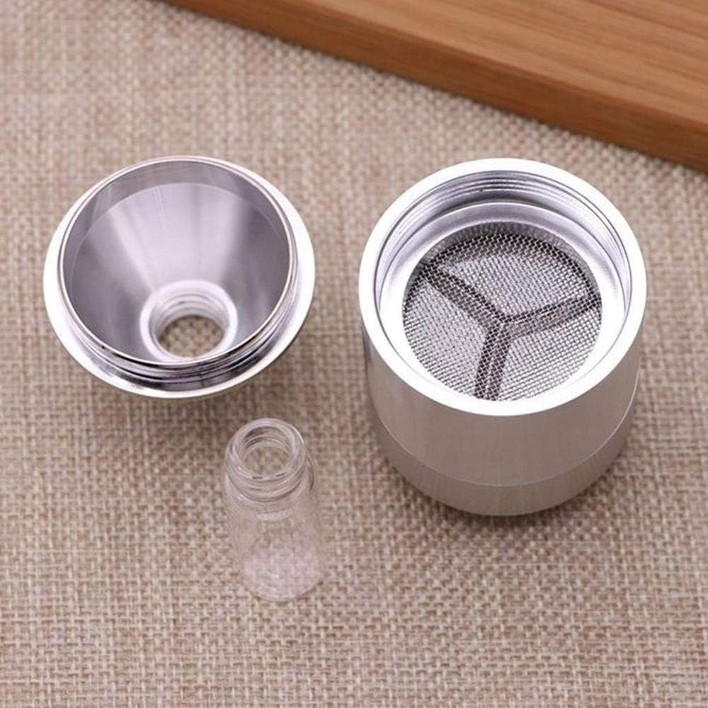 Manuelle Pulvermühle aus Aluminium mit Glasflasche und Trichter, handgekurbelte Metallmühle, geeigne