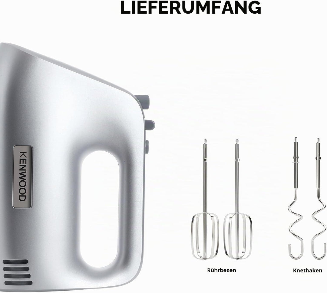 KENWOOD HMP30.A0SI Handmixer 450W 5 Geschwindigkeiten + Turbo - Schneebesen - Kneter - silberner Kun