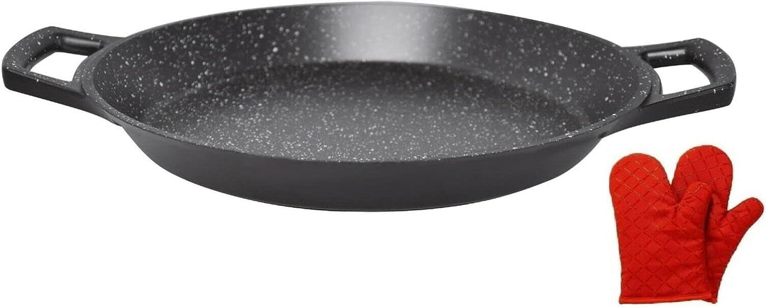 Paella-Pfanne 36cm | Induktion Paellapfanne | Bratpfanne Paella inkl. Handschuhe | Servierpfanne von