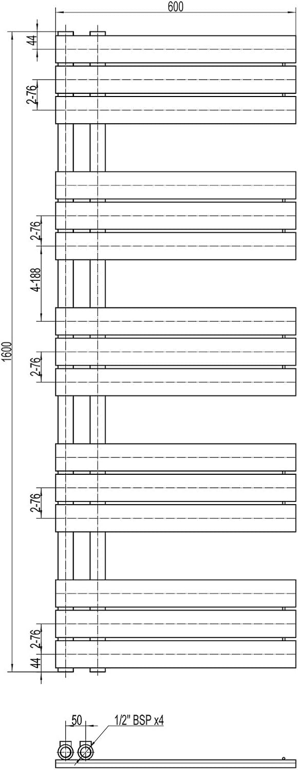 Design Badheizkörper Handtuchwärmer D16W in Weiss - Grösse wählbar, Grösse:1600x500mm, Anschlussgarn