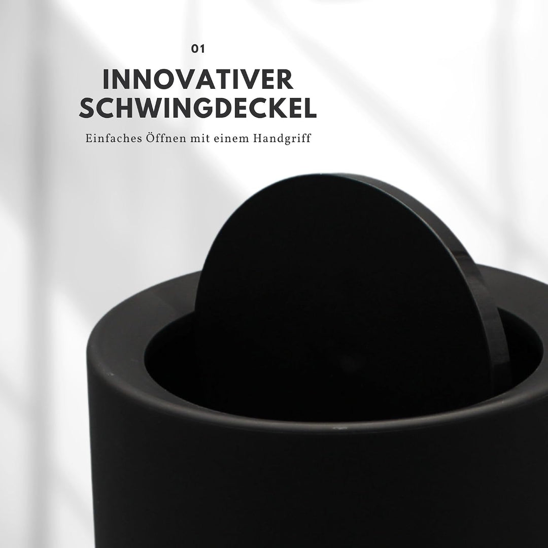 Mülleimer Bad – runder Badezimmer Mülleimer matt mit Schwingdeckel, versteckter Müllbeutel, Kosmetik