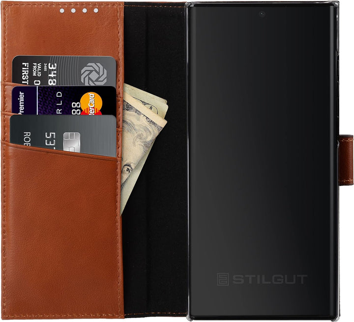 STILGUT Talis kompatibel mit Samsung Galaxy S22 Ultra Hülle mit Kartenfach aus Leder, Wallet Case, L