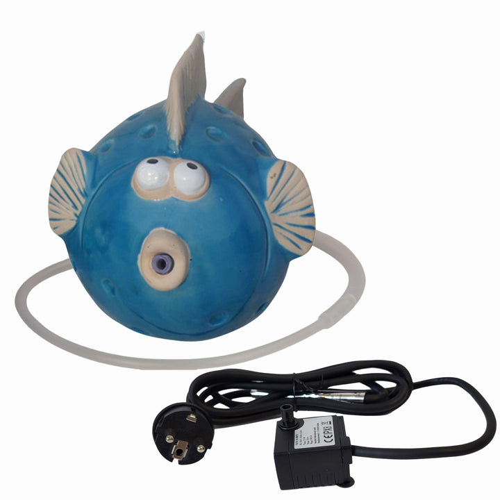 Wasserspeier Fisch blau mit Pumpe