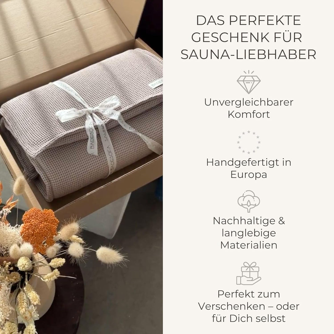 SAUNASOFA Liege-Auflage Sauna 182x52 cm – Saunamatte zum Liegen aus Baumwolle – Waschbar, atmungsakt