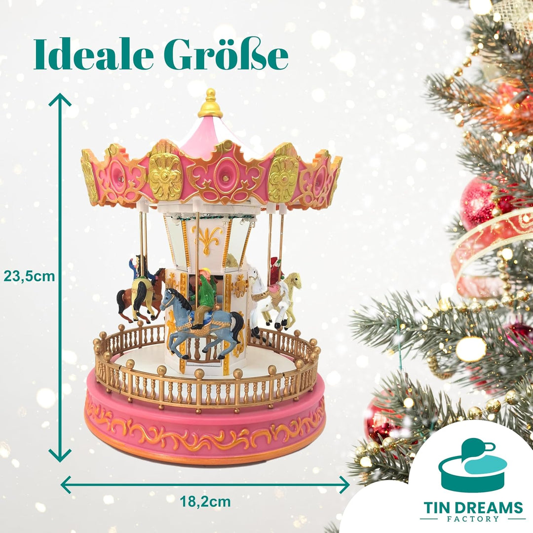 TIN Dreams | Kleiner Weihnachtskarussell mit Bewegung, Musik und LED-Lichtern | Musikalisches Karuss