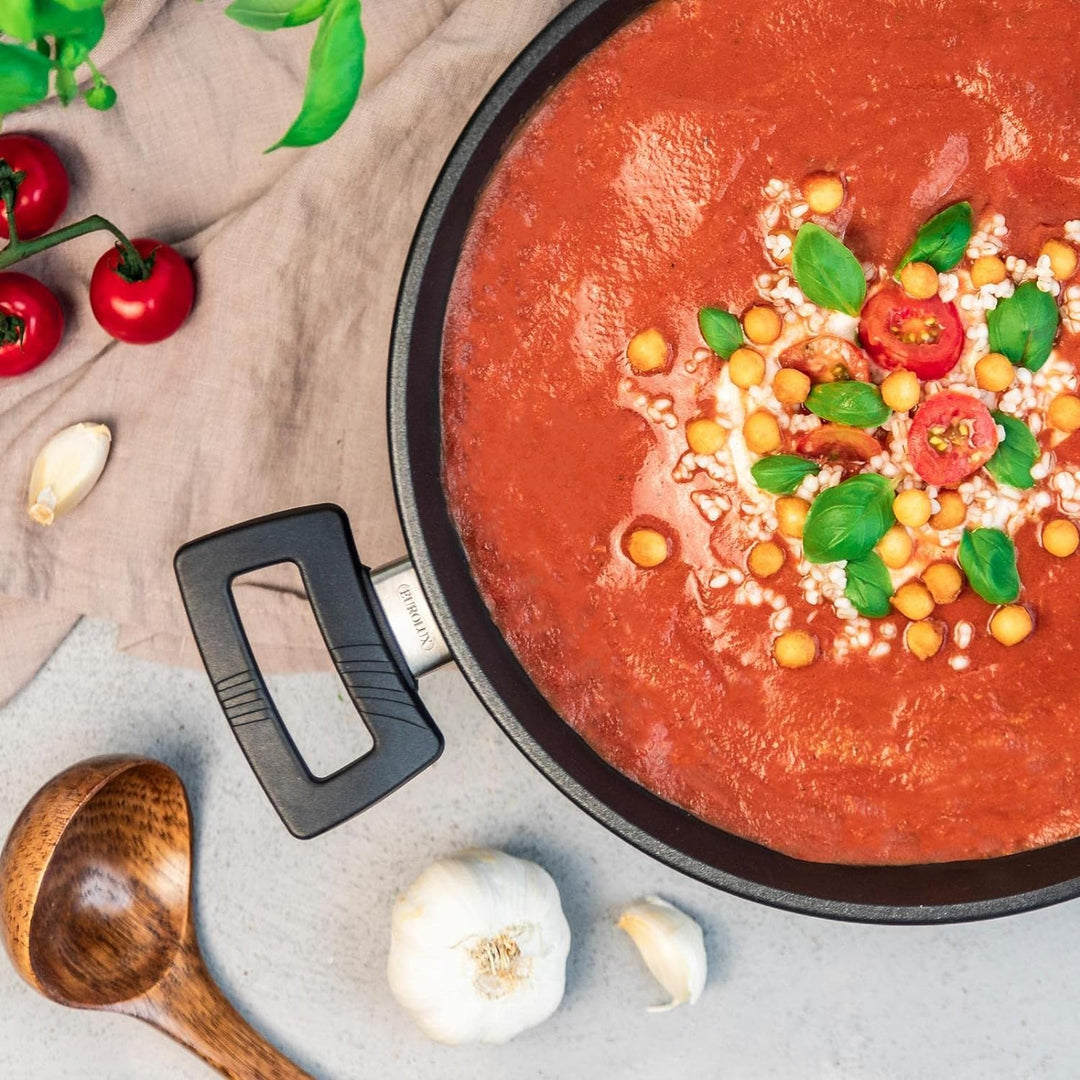 Eurloux Guss-Kasserolle Induktion Set & Deckel Ø28 cm - Universal Bratenkasserolle 4 Liter mit Besch