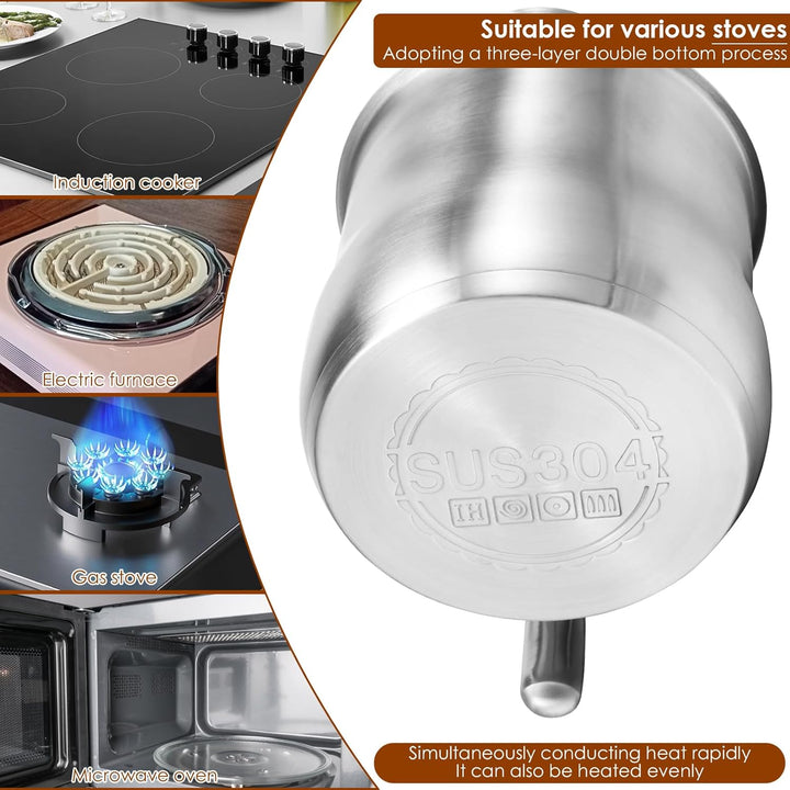 Edelstahltopf mit Glasdeckel, 2 Liter Milchtopf,Deckel mit Dampfloch, Kochtopf Induktion mit Griff u
