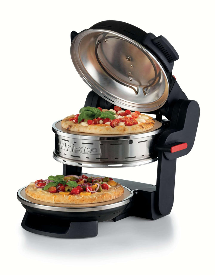 Ariete Forno Pizza Doppio 927, Pizzaofen mit 5 Kochstufen, 2 feuerfesten Antihaft-Platten, 2 Holzkli