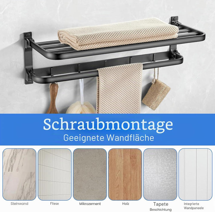 58CM Handtuchhalter Grau, Handtuchhalter Bad aus Aluminium, Wandmontage Bohren Handtuchhalter mit 5