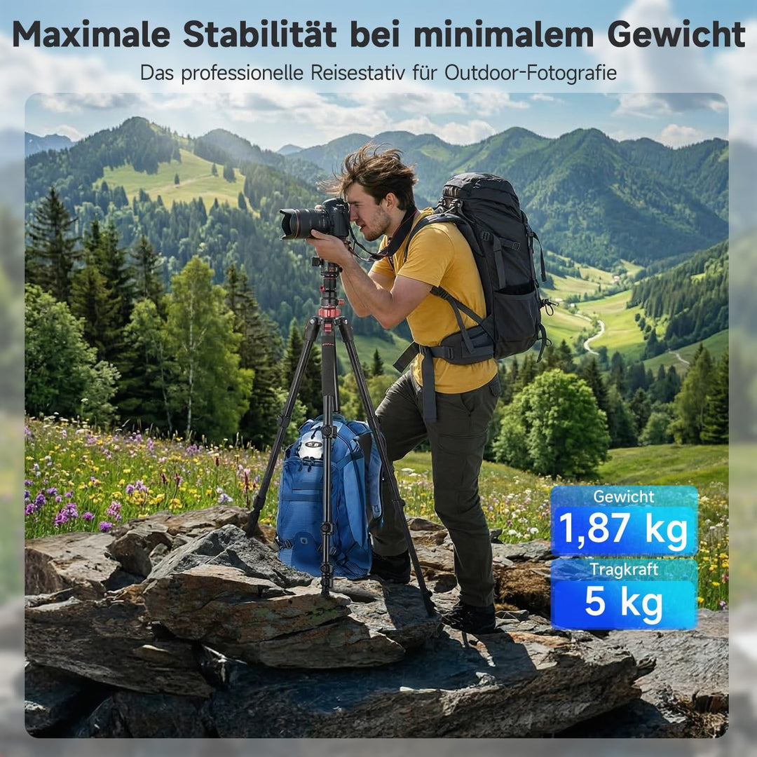 Rollei Compact Traveler No.2 XL Foto Stativ Kamera mit Auslegearm 213cm Kamerastativ aus Alu mit 360