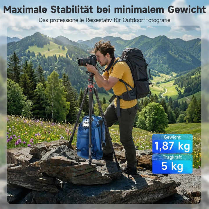 Rollei Compact Traveler No.2 XL Foto Stativ Kamera mit Auslegearm 213cm Kamerastativ aus Alu mit 360