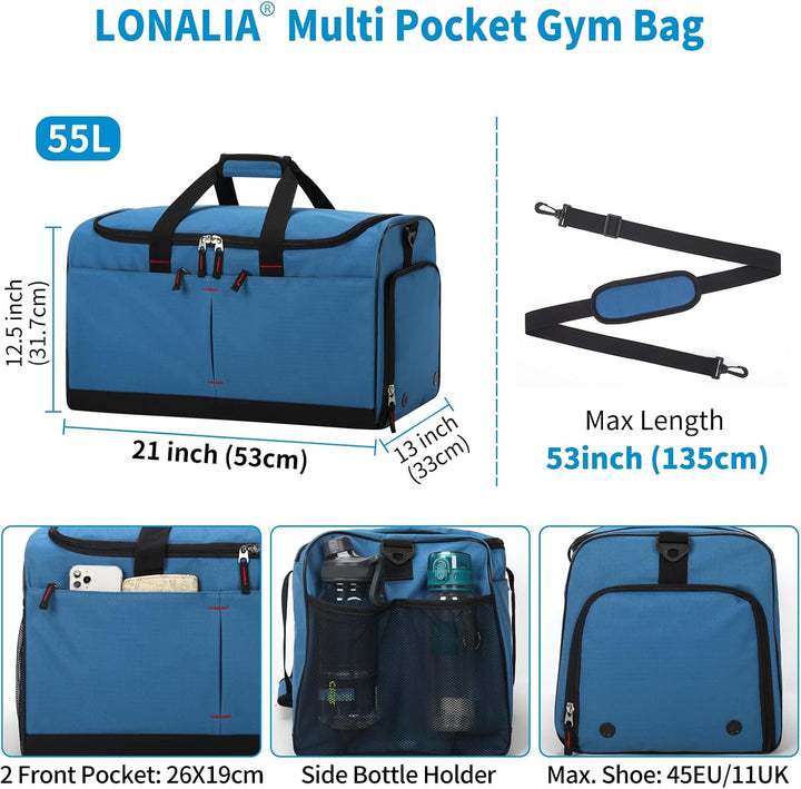 55L Sporttasche & Reisetasche für Herren Gross - mit Schuhfach & Nassfach - Trainingstasche, Tasche