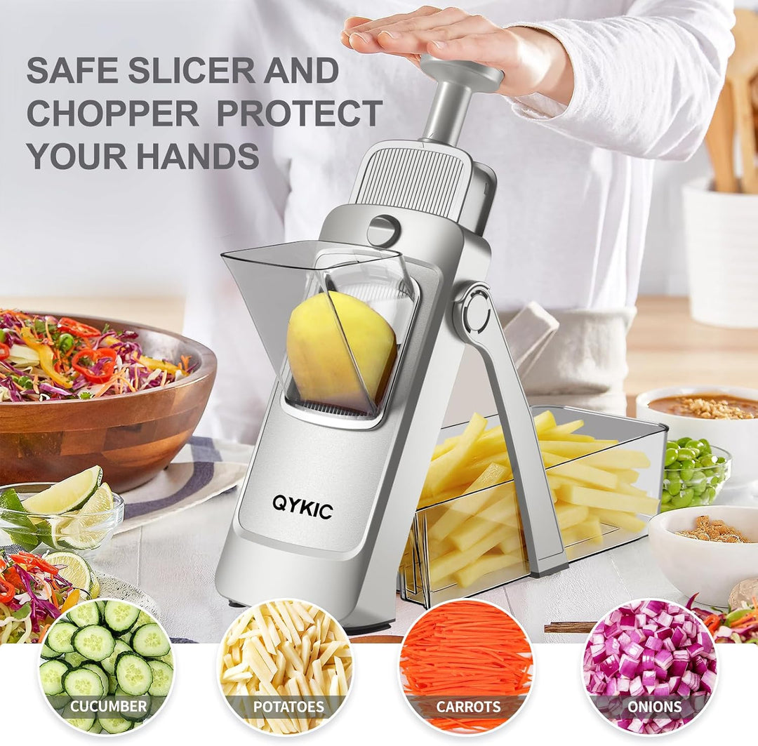 QYKIC Gemüseschneider, ONCE FOR ALL Verstellbar Gemüsehobel Mandoline Vegetable Slicer Kartoffelschn