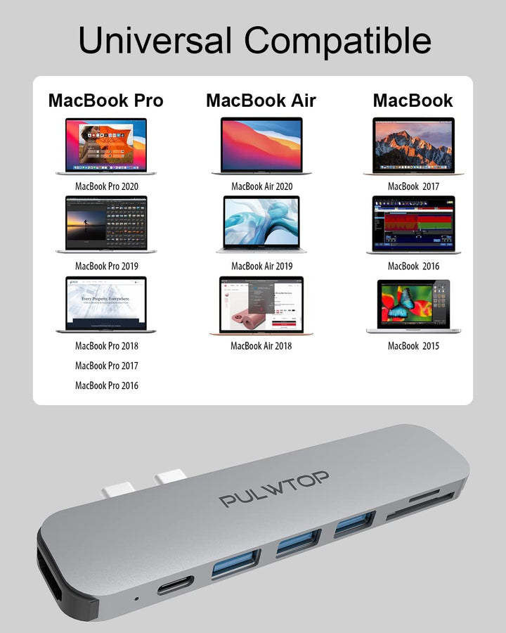 7 In 2 MacBook Air USB C Hub Dual Displayport, Type C Adapter to HDMI 4K 60Hz , USB 3.0, USB C 3.0 T