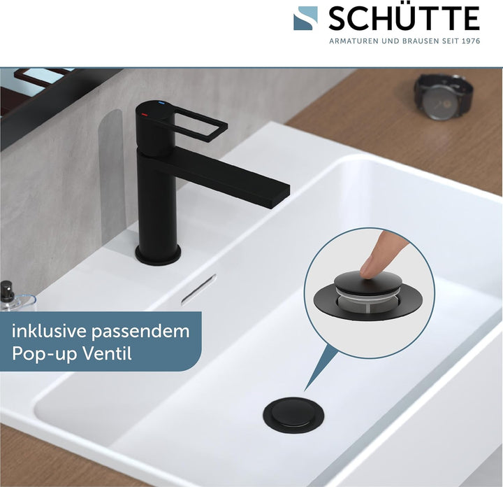 SCHÜTTE Waschtischarmatur MANHATTAN 33016, Wasserhahn Bad mit Ablaufgarnitur, Armatur Badezimmer, Ei