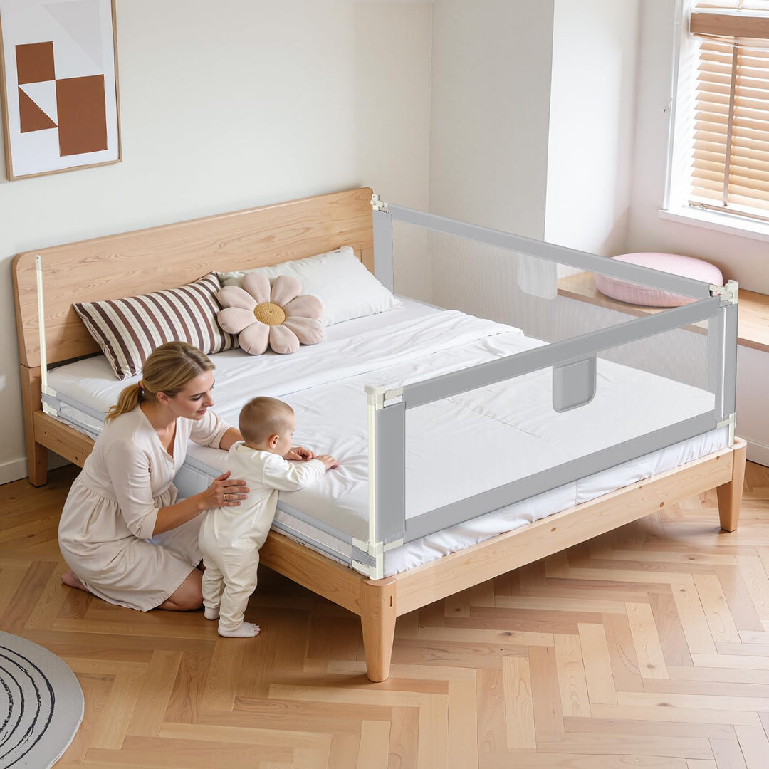 Ikodm Bettgitter für Kinder 150cm und 200cm, Bettschutzgitter Höhenverstellbar von 64-96cm, Rausfall