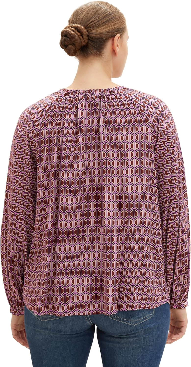 TOM TAILOR Damen Plussize Bluse, 33989 - Brown Geometrics Print