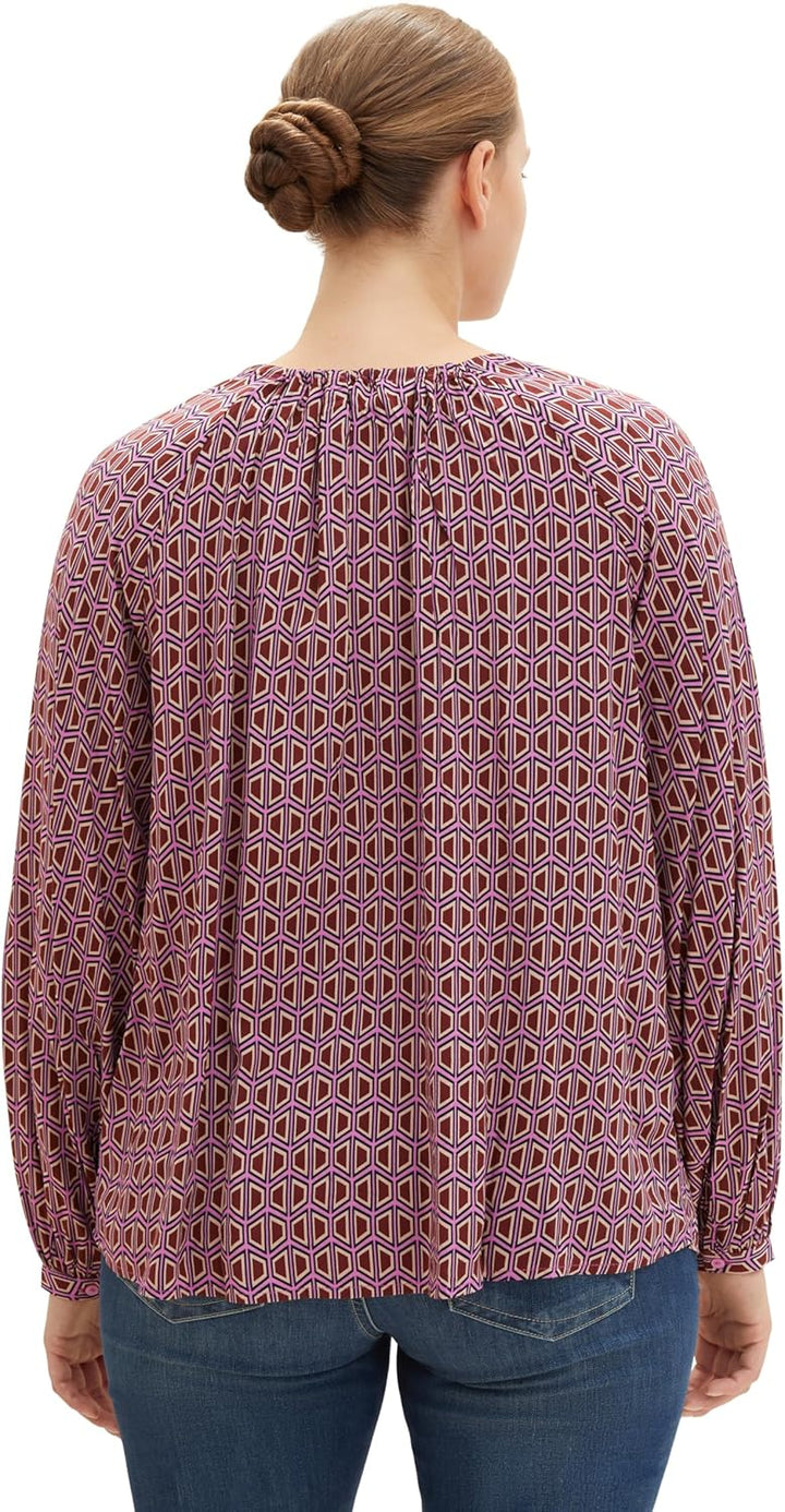 TOM TAILOR Damen Plussize Bluse, 33989 - Brown Geometrics Print