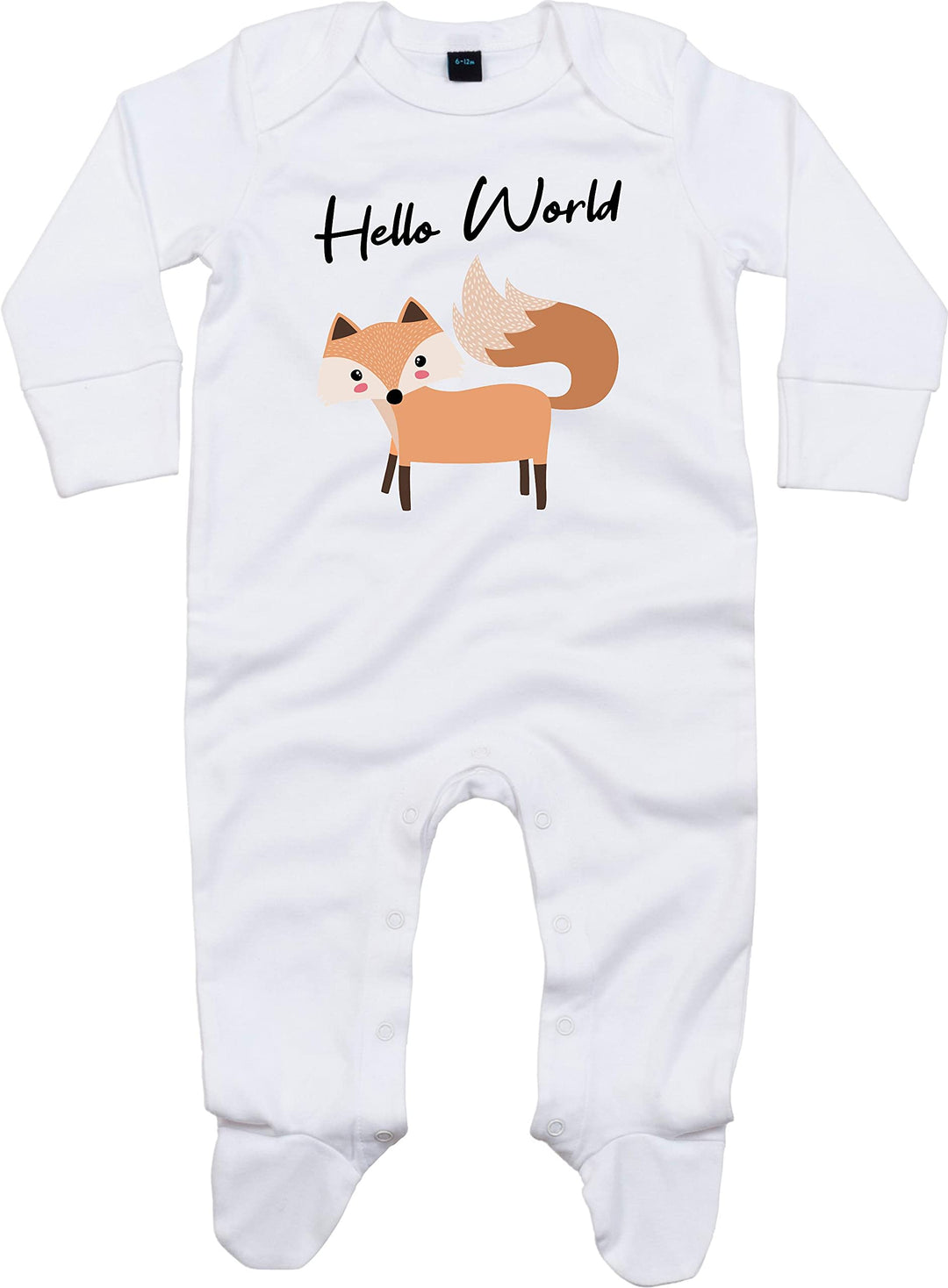 Baby Body Schlafanzug Strampler Langarm Junge Mädchen Hello World Tiermotiv Tiere Fuchs 6-12 Monate