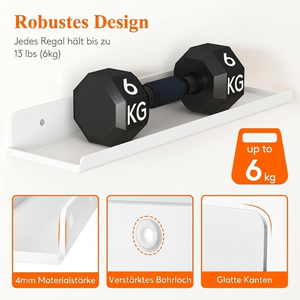 Lifewit Hängeregale für die Wand, 6er Pack Weisses 38CM Raumdeko für Bücherregal/Schallplatten Präse