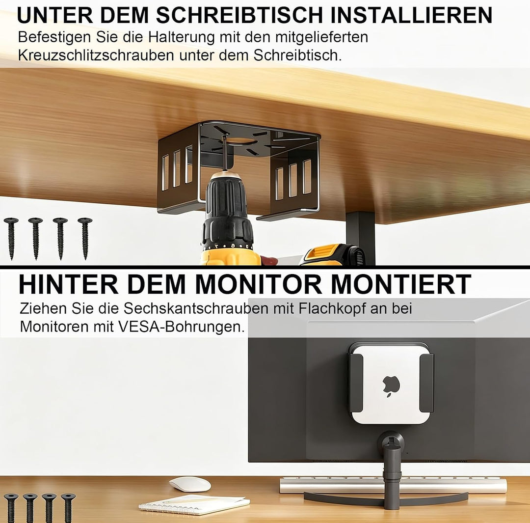 Wandhalterung für Mac mini M4/M4 Pro | Host-Aufbewahrungsbox unter dem Bürotisch, VESA-Wandmontage,