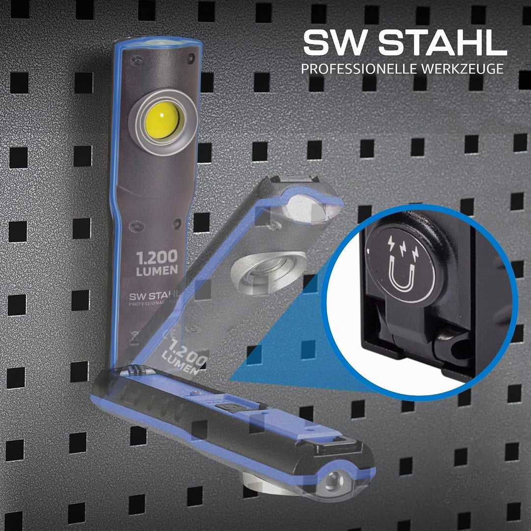 SW-Stahl S9790 Arbeitsleuchte Taschenlampe I Ladestation I LED I 1000 Lumen I Metallgehäuse, Blau/Sc