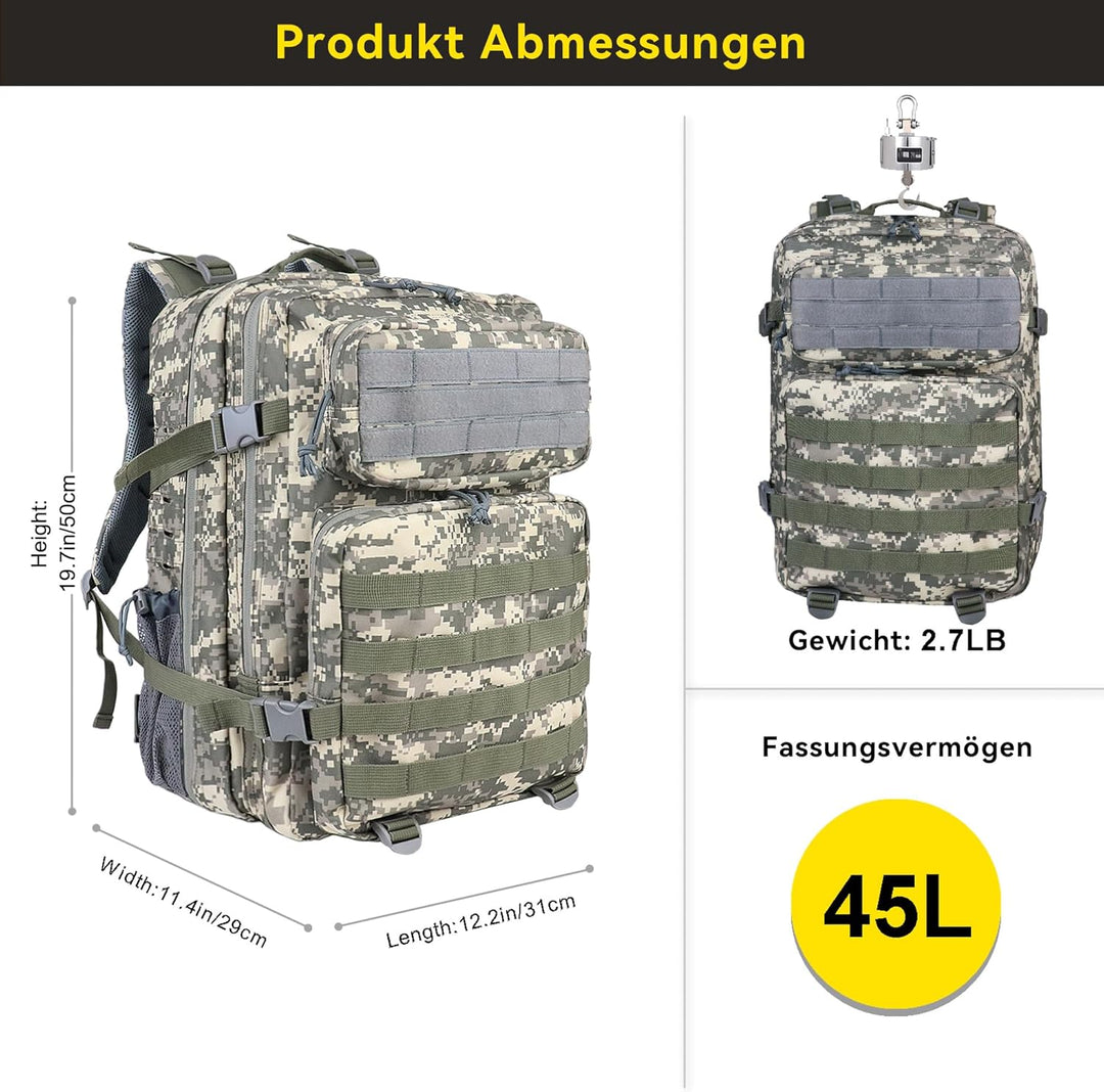 Zavothy, 45l taktischer Militär-Rucksack für Damen und Herren – grosser 3-Tage-Einsatzrucksack mit M