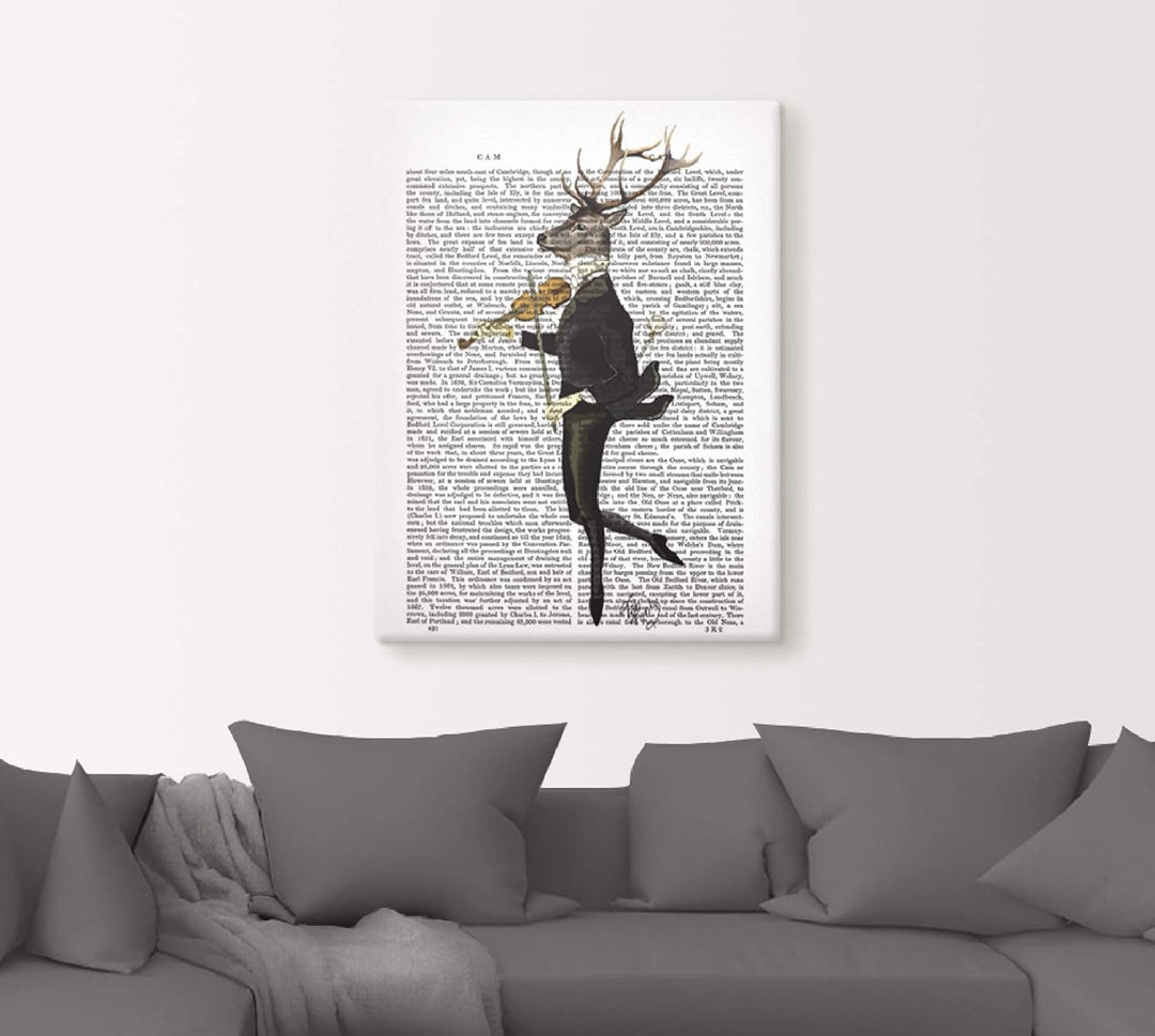 ARTland Leinwandbilder Wandbild Bild auf Leinwand 45x60 cm Wanddeko Hirsch Musik Skandinavisch Tiere