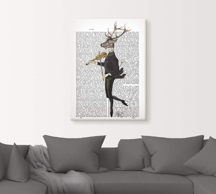 ARTland Leinwandbilder Wandbild Bild auf Leinwand 45x60 cm Wanddeko Hirsch Musik Skandinavisch Tiere