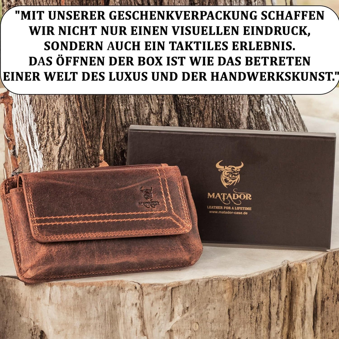 MATADOR Echt Leder Universal Handy-Tasche Holster Gürteltasche Magnetverschluss Quer für Handys bis