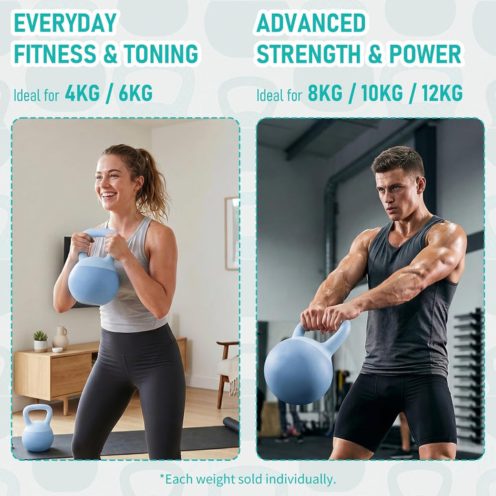Soft Kettlebell 4-12kg - Bodenschonend und Leise, Eisensand-Kugelhantel mit ergonomischem Griff für
