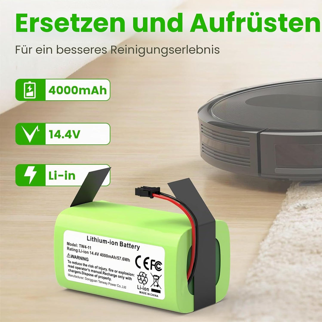ASUNCELL 4000 mAh 57.6Wh 14.4V Ersatzakku für RoboVac 11 Li-Ion-Akku, kompatibel mit RoboVac 11S 11S