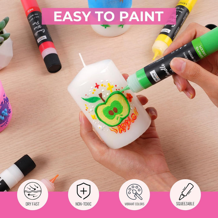 Nicpro Kerzenstifte 12 Farben X 30 ml, Wachsstifte für Kerzen, 3D Kerzenwachs Stift Inklusive Glitze