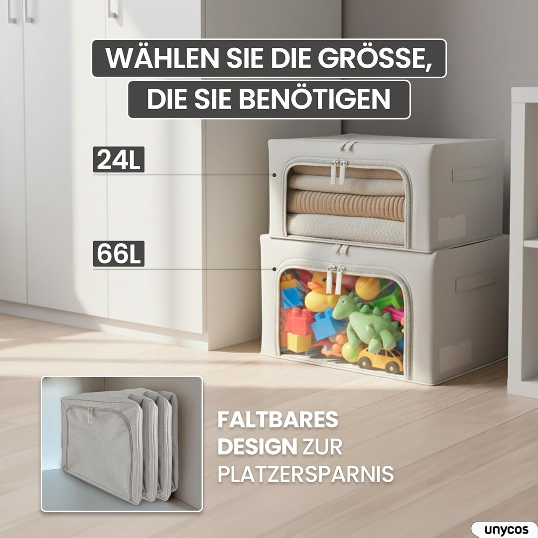 unycos – Aufbewahrungstasche【2 Stück | 24L】 Unterbett Aufbewahrungsbox mit Verstärkt Griff und Trans