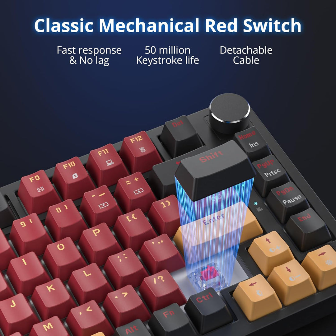SOLIDEE 75% mechanische Gaming-Tastatur,hot-swap-fähige Tastatur mit rote Schalter,RGB-Hintergrundbe