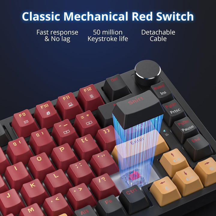 SOLIDEE 75% mechanische Gaming-Tastatur,hot-swap-fähige Tastatur mit rote Schalter,RGB-Hintergrundbe