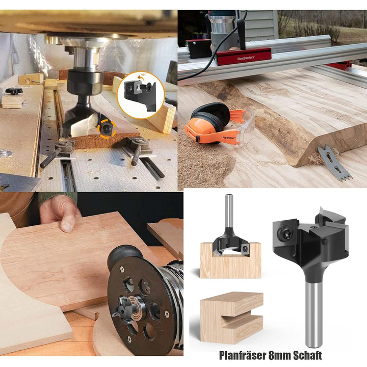 Sinoprotools Planfräser 8mm Schaft, 3-seitigem Hobelfräser mit Wendeplatten 12mm Hartmetallmesser, D