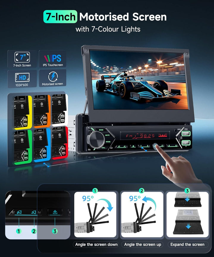 VECHTEL DAB/DAB+ Autoradio Carplay Android Auto Wireless mit 7 Zoll elektrisch einziehbarem Bildschi