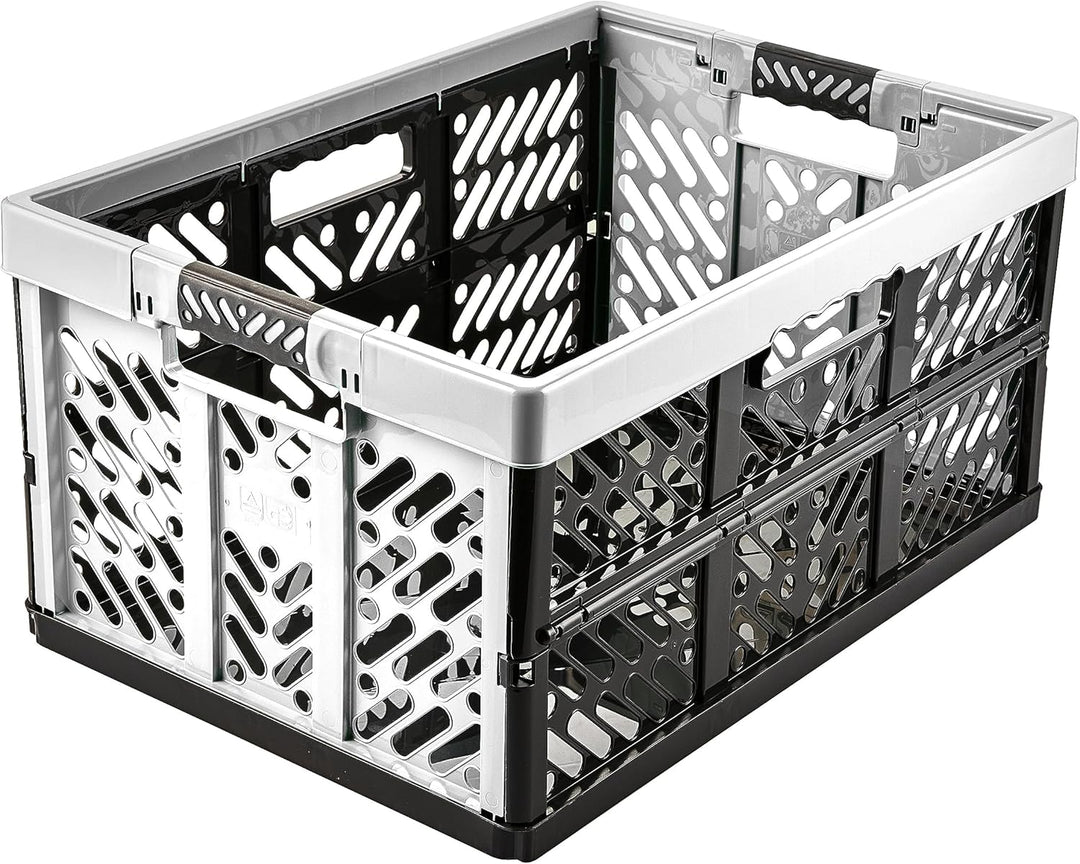 keeeper 2x Stabile Profi-Klappboxen mit Soft-Touch Griffen, 54 x 37 x 28 cm, 45 l, Ben, Hellgrau Hel