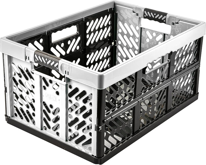 keeeper 2x Stabile Profi-Klappboxen mit Soft-Touch Griffen, 54 x 37 x 28 cm, 45 l, Ben, Hellgrau Hel