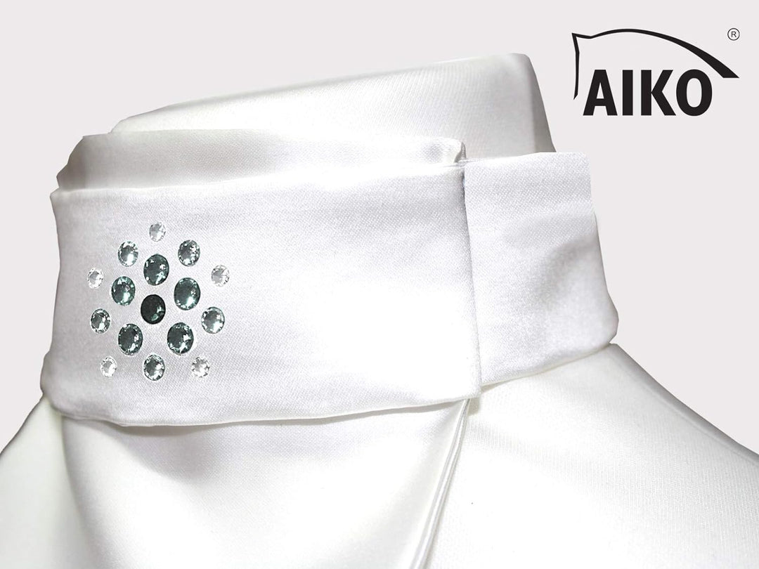 AIKO Plastron - Satin - Weiss/schwarz - Flower Crystal - Rhinestones