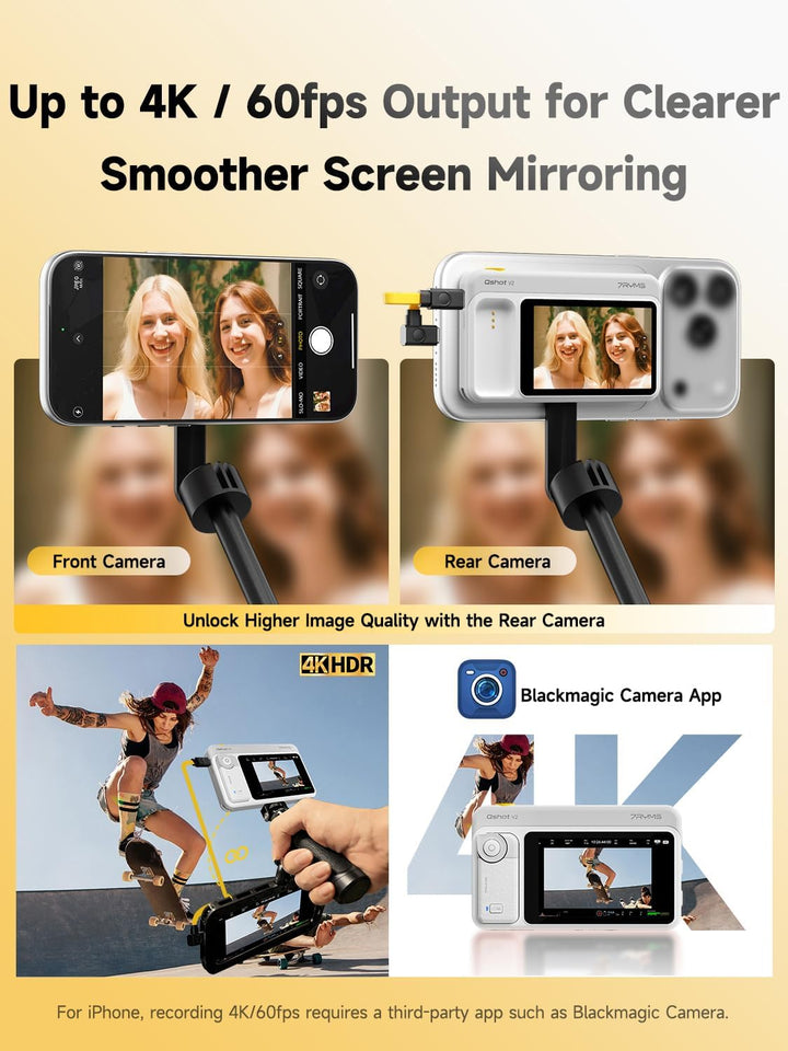 7RYMS Qshot V2 Selfie-Monitor-Bildschirm für iPhone & Android,4K 60fps magnetischer Rückkamera-Monit