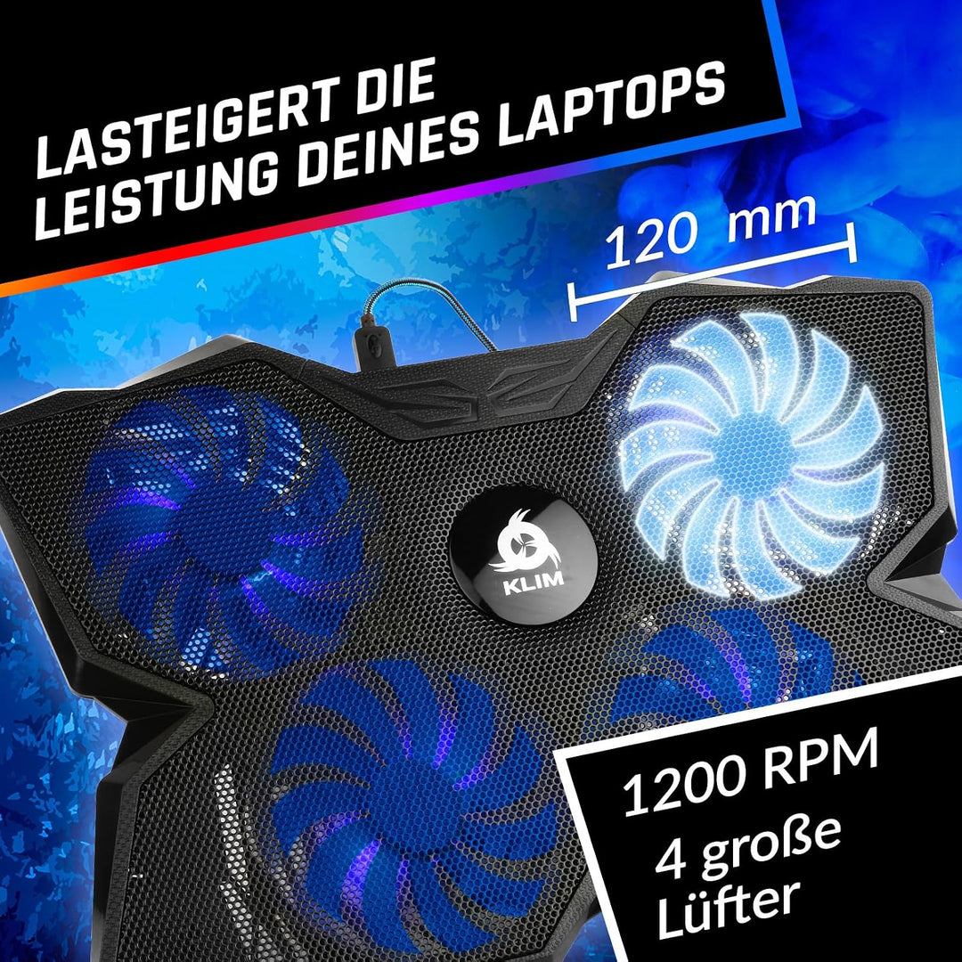KLIM Wind Laptop Kühler - Leistungsstark Wie Kein Anderer – Schneller Kühlvorgang - 4 Lüfter PC Note
