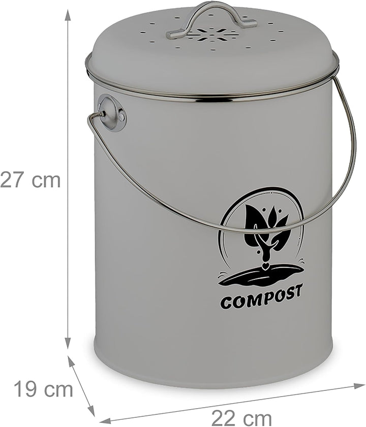 Relaxdays Komposteimer Küche 5,5 Liter, Mülleimer mit Deckel und Geruchsfilter, Abfalleimer Biomüll,