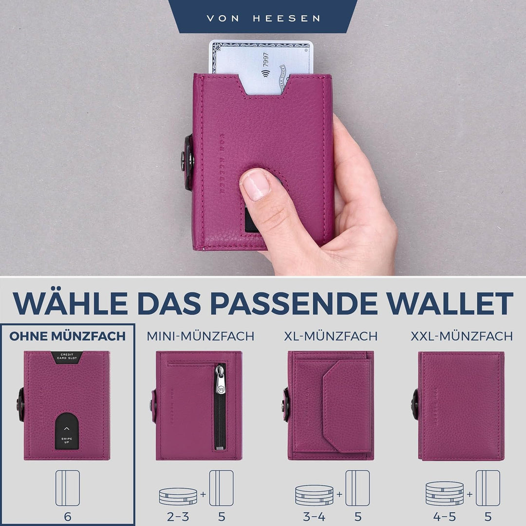 VON HEESEN Slim Wallet mit RFID Schutz - Geldbörse Herren klein - Mini Geldbeutel Damen Portmonee -