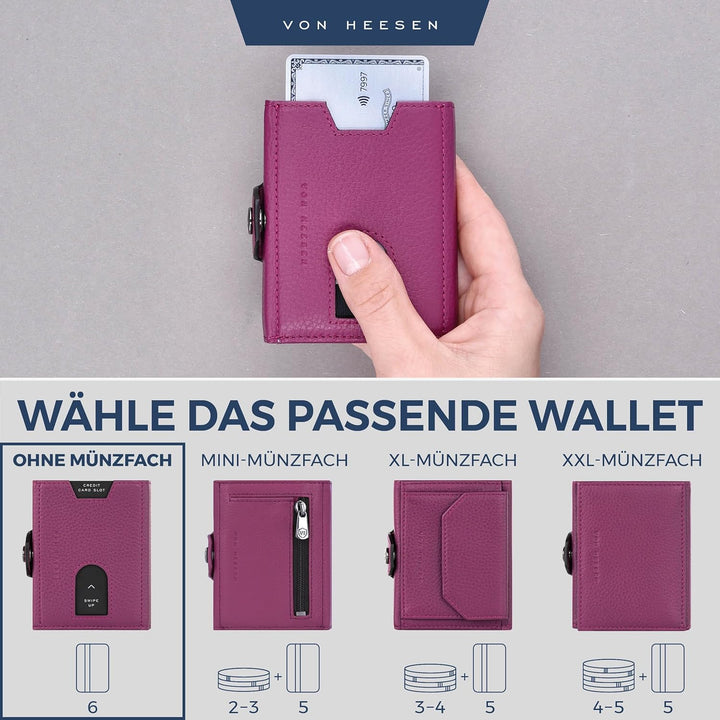 VON HEESEN Slim Wallet mit RFID Schutz - Geldbörse Herren klein - Mini Geldbeutel Damen Portmonee -